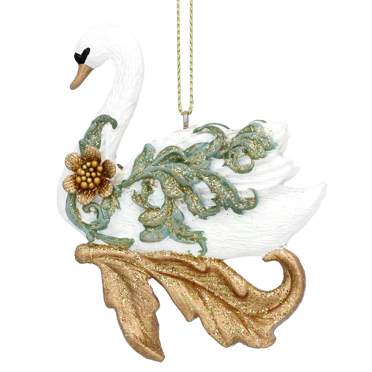 Swan with Green and Gold Leaf Decoration