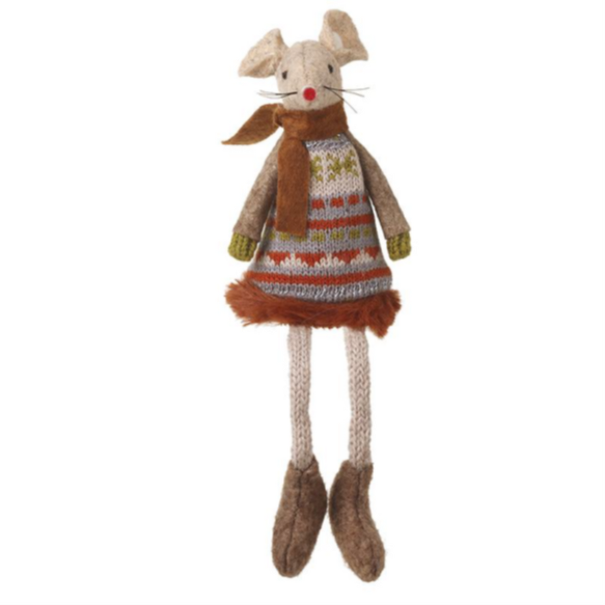 Taupe Sitting Mouse with Scarf