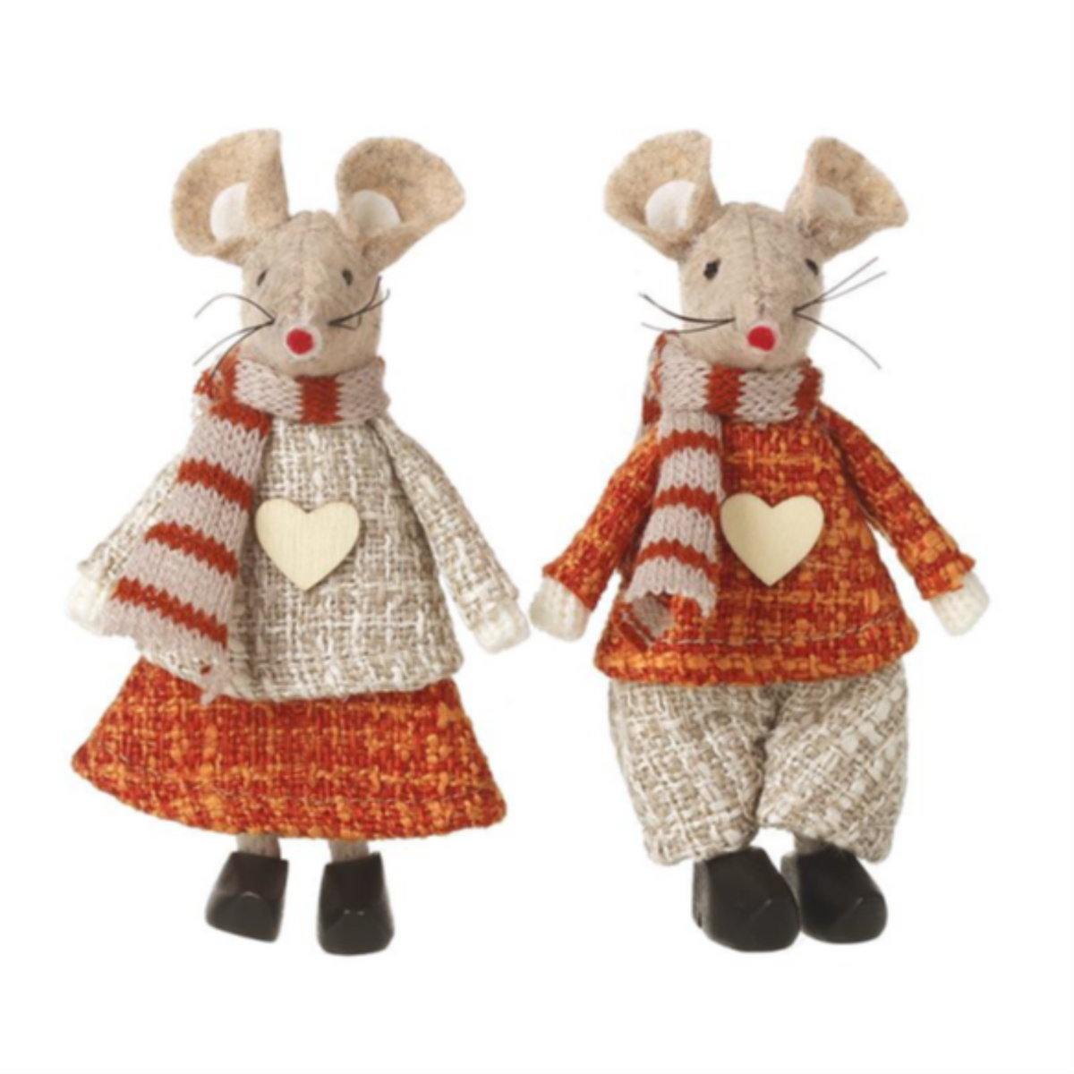Orange Taupe Felt Boy and Girl Standing Mouse