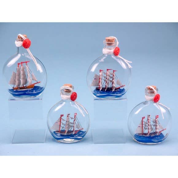 Ship in Small Round Bottle, 10cm, 4 Assorted