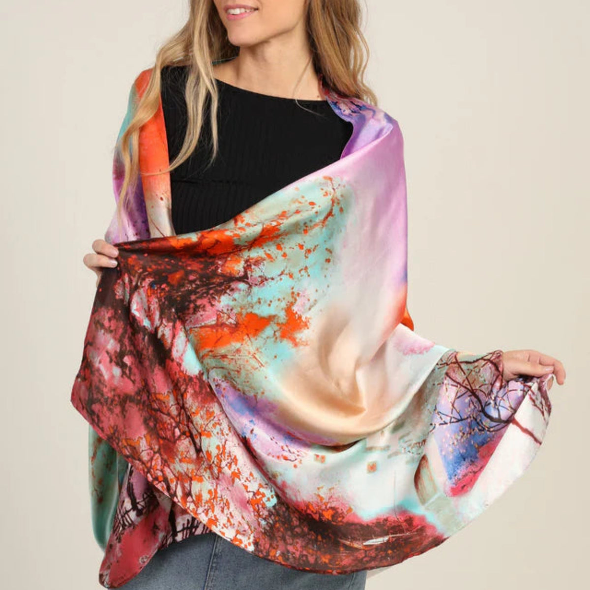 Rainbow Print Silk Scarf