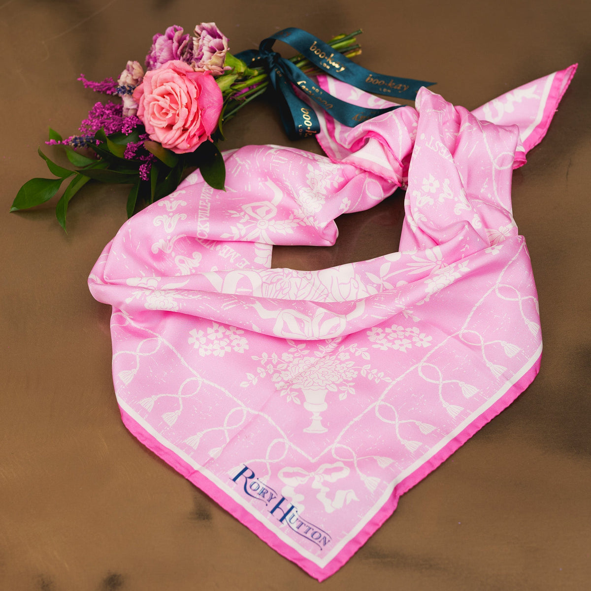 Bouquet Pink Silk Scarf - Boo•kay ldn